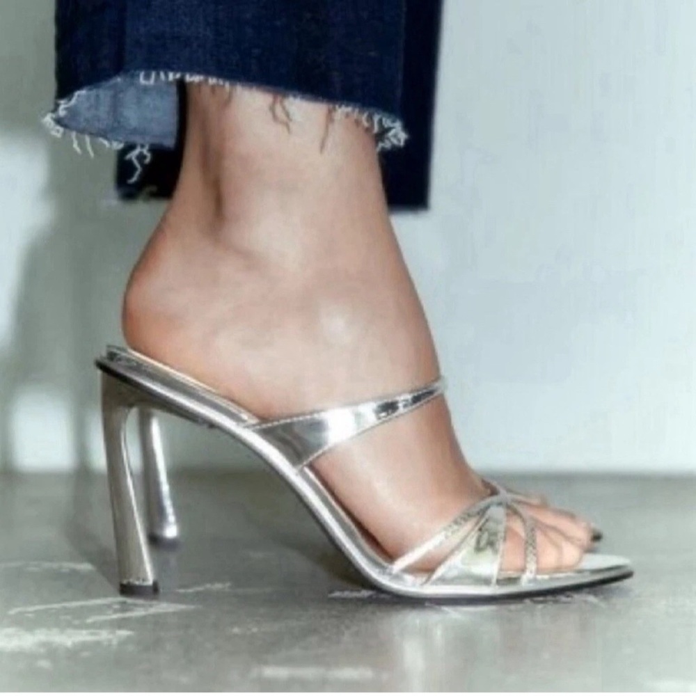 Metallic Silver Strappy High Heel Mule - Women